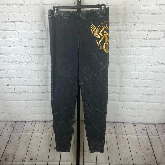 Disney Rock N Roller Coaster Black Distressed Leggings Size Medium - Picture 1 of 6